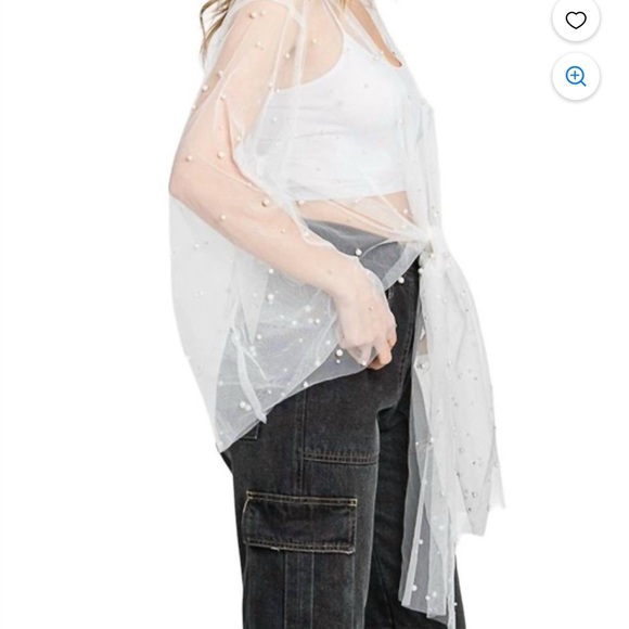 Sheer White Pearl-Embellished Wrap - Picture 2 of 3